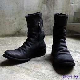 Casual Shoes Fashion Men Top Quality Men's Zipper Flop Motorcycle PU Leather Boots Round Toe Zapatos De Hombre LP387