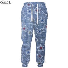 Men's Pants CLOOCL Mens Trousers floral denim graphic 3D printed pocket pants with brushed waist full length sports pants J240507