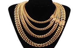 818mm Wide Stainless Steel Cuban Miami Chains Necklaces Cz Zircon Box Lock Big Heavy Gold Chain for Men Hip Hop Rock Jewelry2341165