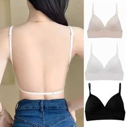 Bras Womens backless bra sexy deep V-tube top bra ice silk soft and seamless invisible bra silk free thin cup BraletteL2405