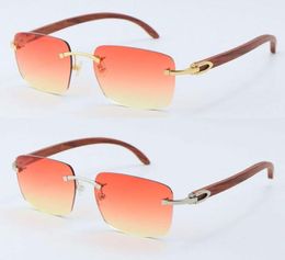 Factory Whole Selling Wooden Metal Rimless Sunglasses Wood T8300816 Unisex C Decoration 18K Gold Frame Sun Glasses Male and fe1039813