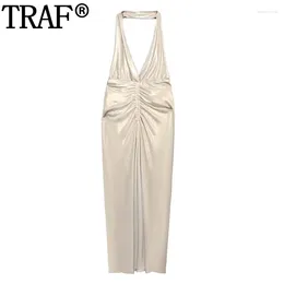 Casual Dresses Off Shoulder Halter Dress Woman Glitter Prom Cocktail Backless Sexy Long For Women Ruched Party