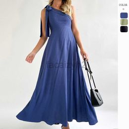 Designer Dress Summer solid Colour single shoulder design diagonal collar large hem dress for women's clothing Plus size Dresses