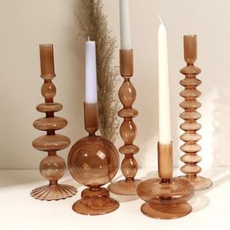 Candle Holders Brown Glass Stick Table Decoration Candles Holder For Candlestick Dinner Party Wedding Centrepieces Home