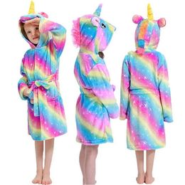 Pyjamas Kigurumi Children Bathrobe Kids Star Rainbow jumpsuit Bath Robe Animal for Boys Girls Nightown Kids SleepwearL2405