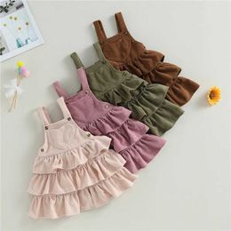 Girl's Dresses Summer Toddler Clothes Baby Clothing Girl Overall Dress Cute Sleeveless Solid Colour Layered Ruffle Suspender Outfit H240507