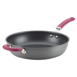 Pans Create Delicious 12.5" Hard-Anodized Aluminium Nonstick Deep Frying Pan Burgundy Handle