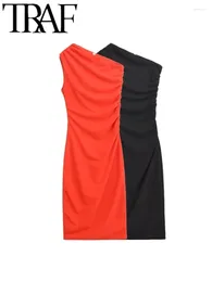 Casual Dresses Party Sexy Black Red Women Midi Long Dress 2024 Summer Sleeveless Backless Asymmetric Ruched Slim Female Robe Y2K