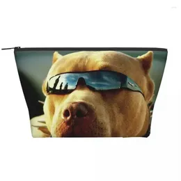 Cosmetic Bags Pitbull With Sunglasses Trapezoidal Portable Makeup Daily Storage Bag Case For Travel Toiletry Jewellery