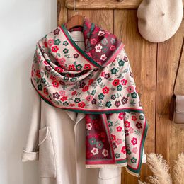 Scarves Winter Women's Scarf Luxury Design Double Sided Flower Imitation Cashmere Warm Shawl