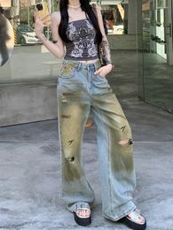 Women's Jeans Slergiri Y2k Streetwear Women Hip Hop Graffiti 2024 Harajuku Loose High Waisted Straight Wide Leg Ripped