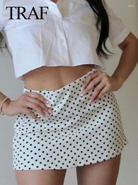 Skirts 2024 Summer Fashion Woman Casual Slim A-Line Skirt Women Chic Polka Dot Print Back Zipper Decorate Sexy Mini Y2K