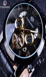 Forsining Multi Function Display Mens Automatic Mechanical Watches Top Brand Luxury Tourbillion Steampunk Black Golden Clock SLZc56948651