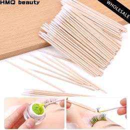 Eyelashes Wholesale Cotton Swab Lint Free Micro Brushes Wood Cotton Buds Swabs Ear Clean Sticks Eyelash Extension Glue Removing Tools