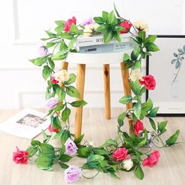 Decorative Flowers 9 8Ft Artificial Silk Rose Flower Plants Leaves Hanging Rattan For Wall Decoration Wedding Arch Garland