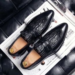 Casual Shoes Men Genuine Leather Pointed Toe Crocodile Embossed Pattern Lazy Slip On Brogues Dress Youth Black/brown Size 38-46