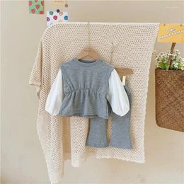 Clothing Sets Girls' Baby Set Spring And Autumn Bubble Sleeve Sweater T-shirt Flare Pants Two Piece Children's