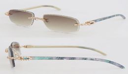 Luxury Moissanite Diamond Set Rimless Sunglasses Womans Original Seashell Inside White Genuine Natural Horn Men glasses Carved len6562816