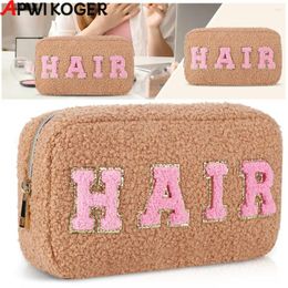 Cosmetic Bags Preppy Fluffy Storage Pouch Chenille Letter Makeup Organiser Bag Travel For Christmas Gift