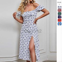 Designer Dress Self directed shooting of the new 2024 spring/summer strapless strapless, backless bubble sleeve printed dress for women Plus size Dresses