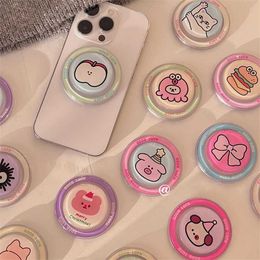 Cell Phone Mounts Holders Korean Cute Cartoon For Magsafe Magnetic Phone Griptok Grip Tok Stand For iPhone 15 Foldable Wireless Charging Case Holder Ring
