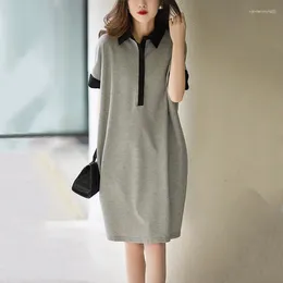 Party Dresses Fashion Lapel Button Spliced Loose Korean Mini Dress Women's Clothing 2024 Summer Oversized Short Sleeve Casual