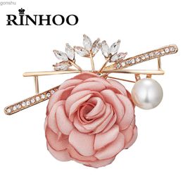 Pins Brooches Rinhoo Korean Vintage Cloth Art Fabric Flower Brooch for Women Girl Fashion Crystal Cardigan Shirt Shawl Suit Badge Lapel Pins WX