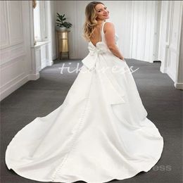 Soft Satin Minimalist Boho Wedding Dresses 2024 Sexy V Neck A Line Beach Bridal Gowns Backless Knotbow Country Bohemian Wedding Dress Elegant Robe De Mariee Grecian