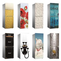 Stickers Custom Size 3D Wallpaper On The Refrigerator Self Adhesive Wall Sticker Flower Decal Fridge Full Cover Poster Mural For Kitchen