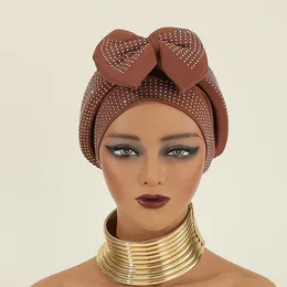 Ethnic Clothing Sweet Bowknot Turban Cap For Woman Full Diamonds African Head Wrap Bonnet Party Headpiece Turbante Mujer Muslim Headscarf