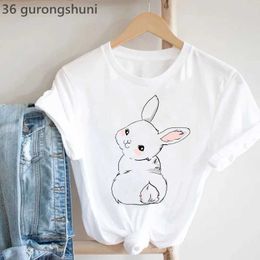 Women's T-Shirt 2024 Cute Rabbit Chubby Butt Animal Printed Tshirt Women Funny Tshirt Femme Summer Tops Harajuku Shirt Fe T-Shirt d240507