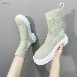 Boots Flying Woven Socks Shoes Women Thick-soled Smoke Tube Short 2024 Fashion Elastic Casual Comfortable