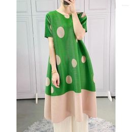 Party Dresses Polka-dot Skirt Western Style Loose And Slimming A-line Dress Fashionable Folds 2024 Summer Thin O Neck Short Sleeve