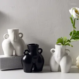 Vases Nordic Creative Human Body Shape Ceramic Vase Flower Arrangement Club Bar Sculpture Crafts Home Bookcase Furnishing Decoration