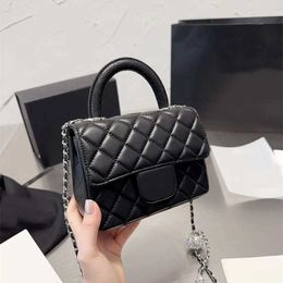 Quilted Fashion Chain Diamond Fat Ball Bag Mini Square Top Handle Shoulder Handbag Luxury Classic Sheepskin Silver Hardware Flap Crossbody 17cm