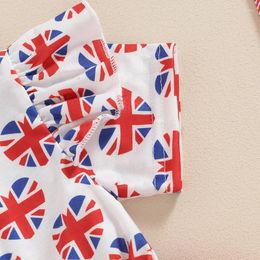 Girl Dresses Baby Independence Day Set Union Jack Print Short Sleeve Tulle Dress Bow Headband Toddler Summer Outfits