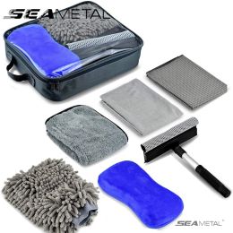 Gloves SEAMETAL Car Washing Tool Kit Car Window Body Cleaning Set Microfiber Towels Brush Sponge Wash Glove 6pcs Car Detailing Care Kit