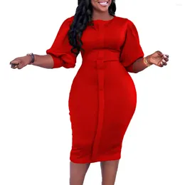 Ethnic Clothing 2024 African Bodycon Dresses For Women Summer Elegant Half Sleeve Polyester Green Red Black White Midi Dress Outfits