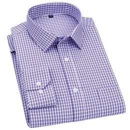Men's Dress Shirts Mens Long Sled Shirt Business Casual Classic Plaid Striped Checked Blue Purple Social Dress Shirts for Man Button Shirt d240507