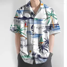 Men's Casual Shirts Hawaiian Shirt For Men3d Coconut Tree Print Short Sleeved Tops Daily Male Clothing Loose Oversized 2024