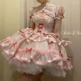 Casual Dresses Sweet Girls Lolita Jsk Dress Women Vintage Y2k Bow Ruffle Flyling Sleeve Party Princess Japanese Fairy Ballet Mini