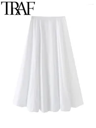 Skirts White Women Party Long Casual 2024 Summer Zipper High Waisted A-Line Swing Female Maxi Skirt Y2K Jupe Streetwear