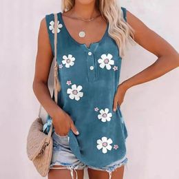 Women's Tanks Stretchy Women T-shirt Floral Print Sleeveless Tank Tops For Loose Flowy Tunic Streetwear Casual Summer Vest Everyday