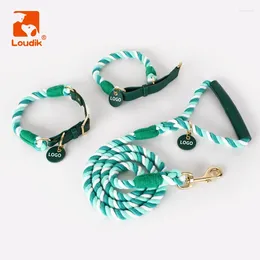 Dog Collars Loudik-Braided Collar And Leash Set Custom Personalised ID Name Luxury Recycle Cotton Small Medium Big Pet Rope Wholesale