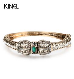 whole Kinel Vintage Green Crystal Flower Bangles Resin Bracelets Pulseiras Feminino Turkish Bracelet Bijouterie Hand Jewelry7286705