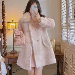 Women's Fur Winter Coat Women Female Imitation Collar Pink Jacket