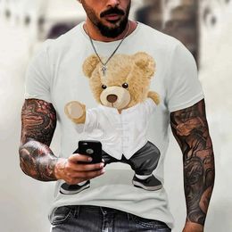 Men's T-Shirts Mens T-shirt Cartoon Bear Series Patterned Interesting Printed Undershirt Casual Fashion Mens Clothes Cotton Womens T-shirt T240505