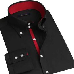 Men's Dress Shirts Mens Long Sle Dress Shirt Button-down Collared Formal Business Casual Shirt Korean Fashion Slim Fit Designer Shirts Black Red d240507