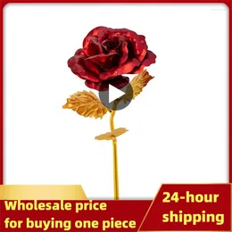 Decorative Flowers 24k Gold Foil Rose Box Valentine's Girlfriend's Wife's Romantic Gift And Base Decoration