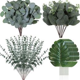 Decorative Flowers Wreaths 15PCS Artificial Eucalyptus Leave Greenery Stems with Frost for Vase Party Wedding Outdoor DIY Flower Wall Decoration flowers